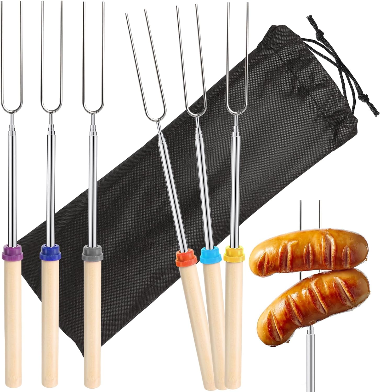 Corn Dog Stick - 6 adet paslanmaz çelik teleskop barbekü